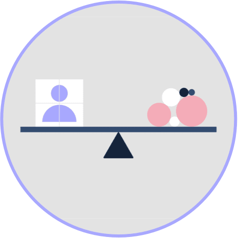 Illustration of see-saw with person on left side and circles on the right